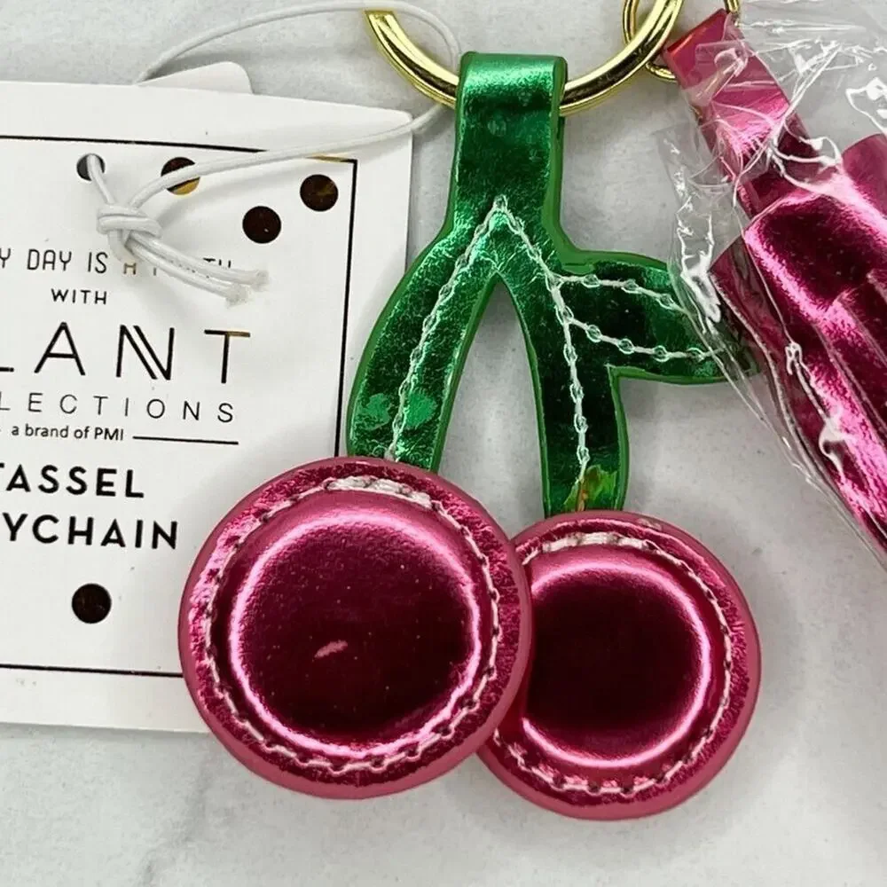 Slant Collections Metallic Cherry Tassel Keychain Keyring